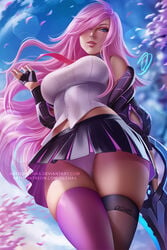 1girls battle_academia_katarina battle_academia_series big_breasts breasts female female_only katarina_du_couteau large_breasts league_of_legends looking_at_viewer olchas panties school_uniform schoolgirl skirt solo thighhighs upskirt