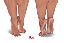 1girls barefoot feet feet_together female foot_focus iranon muscular_female orange_skin red_nails soles tan_skin thick_thighs toes veiny_feet white_background