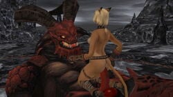 1boy 1girls 3d alien animated anthro castle catgirl cowgirl_position demon female female_on_top final_fantasy final_fantasy_xi ifrit ifrit_(final_fantasy) interspecies larger_male male male/female mithra monster no_sound noxformi red_eyes riding sex size_difference smaller_female summon video