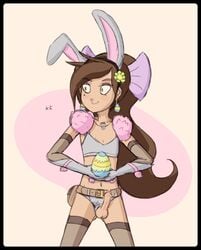 1boy androgynous balls beauty_mark bunny_ears canon_crossdressing easter_bunny_(cosplay) easter_egg eyelashes eyeshadow femboy girly male male_only marco_diaz penis princess_marco solo star_vs_the_forces_of_evil stockings testicles trapper