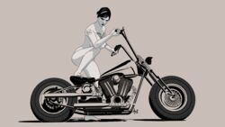 16:9 artist_request barefoot black_and_white breasts chopper convenient_censoring dark_hair feet female grand_theft_auto grand_theft_auto_online grand_theft_auto_v hair_bun leg_up legs looking_at_viewer makeup motorcycle naked nude original_character tagme tattoos white_skin