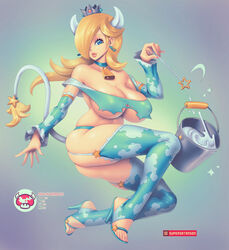 1girls ass_expansion big_breasts bimbo bimbofication blonde_hair blue_eyes breast_expansion breasts clothing cow_girl cow_horns female female_only hair hucow long_hair mario_(series) milk milk_bucket moo-mooshroom moo_bitch nintendo princess princess_rosalina solo super_mario_bros. super_mario_galaxy supersatanson video_games