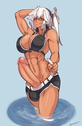 1futa abs balls big_breasts breasts brown_skin cleavage dark-skinned_futanari dark_skin erection futa_only futanari huge_cock intersex kantai_collection large_breasts musashi_(kantai_collection) muscles muscular muscular_futanari nicecream penis solo_futa tan_skin testicles thick_penis