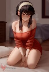 1girls 2d ai_generated ass bare_shoulders big_ass big_breasts black_hair blush breasts cleavage earrings erophoenix female female_focus full_body hairband jewelry long_hair looking_at_viewer off-shoulder_sweater pantyhose patreon_username smile solo solo_female spy_x_family sweater thick thick_thighs uncensored yor_briar yor_forger