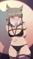 animated arms_behind_back arms_tied arms_tied_behind_back belly_button black_bra black_panties bondage bondage bound bound_arms bound_legs bra bra_and_panties breasts caressing_face cat_ears catgirl curvy disembodied_hand female female_focus femsub gag gagged kbart monolith_soft navel nia nintendo no_sound panties putting_on_gag rope rope_bondage rope_harness silver_hair small_breasts stuffed_mouth_gag submissive submissive_female tagme tape tape_gag taped_mouth thick_thighs thighs tummy tummy_fold video xenoblade_(series) xenoblade_chronicles_2 yellow_eyes