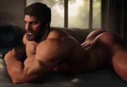 3d abs ai_generated armpit_hair ass ass_hair back back_view balls bara beard bearded bed bedroom big_bottom big_bottom_small_top big_sub_small_top bottom bottomless cloudy_sky completely_naked_male completely_nude cozy daddy facial_hair from_behind gay hairy hairy_anus hairy_arms hairy_ass hairy_balls hairy_chest hairy_legs hairy_male half-erect in_bed indoors joel_miller juicy_bara legs_apart lying male male_ass male_focus masculine masculine_male mature mature_male naked naughty_dog offering_ass offering_to_viewer older_male on_bed on_stomach pecs penis playstation presenting_ass pubic_hair roleplay seductive sexy short_hair solo_male spread_legs stable_diffusion testicles the_last_of_us the_last_of_us_part_i without_pants yaoi