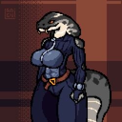 abs animated anthro artist_name asp_viper belt belt_buckle blinking bouncing_breasts breasts buckle cleavage clothed clothing curvy_figure fangs female forked_tongue genitals grey_body grey_nipples hairless hi_res langui long_tail looking_at_viewer mia_firset mouth_closed nipples nude reptile scales scalie short_playtime signature simple_background snake snake_hood snout solo tail teasing teasing_viewer teasing_with_breasts teeth text tongue tongue_flick tongue_out undressing vulva wide_hips zipper zipper_down zipper_pull_tab