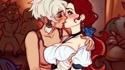 blushypixy blushyspicy comic comic_page comic_panel horny_female kissing shy spicy_quest yuri