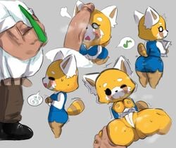 2019 2d aggressive_retsuko ailurid anthro ass blush breasts closed_eyes clothed clothing director_ton duo faceless_male female fur male mammal nipples office_lady one_eye_closed open_mouth penis penis_on_face protagonistsub_antagonistdom pussy_mound red_panda retsuko sanrio simple_background size_difference smaller_female smooth_fur spread_legs spreading tanuk_kun unprofessional_behavior