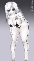 alternate_version_available big_breasts bikini black_bikini black_eyeshadow creepypasta female female_focus female_only gray_eyes looking_at_viewer mini_bikini silver_eyes soy_elsr_k thick_thighs white_body white_hair white_skin zero_(creepypasta)