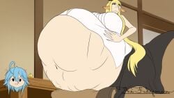 3girls animated animation big_belly big_breasts blonde_hair centaur centorea_shianus female female_pred female_prey lamia miia_(monster_musume) monster_musume_no_iru_nichijou naga papi_(monster_musume) sound struggling_prey tagme thefudgeman video vore vore_belly
