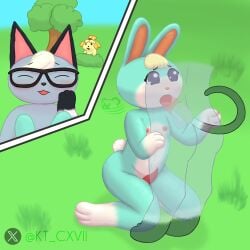 absurd_res animal_crossing animal_genitalia animal_penis anthro caught_in_the_act chibi duo felid feline feline_genitalia feline_penis fellatio genitals hi_res isabelle_(animal_crossing) k-cxvii lagomorph lagomorph_penis leporid male male/male mammal multiple_panel nintendo nipples oral penile penis rabbit raymond_(animal_crossing) sasha_(animal_crossing) sex