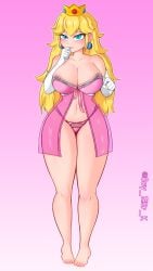 alternate_version_at_source alternate_version_available big_breasts blonde_hair blue_eyes crown lingerie lingerie_only lingerie_panties mario_(series) nintendo princess princess_peach seductive seductive_eyes seductive_look seductive_smile soy_elsr_k super_mario_bros. white_gloves yellow_hair