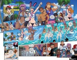 6+boys 6+girls beach big_breasts bikini blue_hair bunny_ears clothed clothed_female clothed_male comic comic_panel curly_hair dark-skinned_female dark-skinned_male darkereve dialogue female freakier_than_normal gamerboy/carlos glasses in_water jagua_tales jixel/gissel joana_dolores light-skinned_female light_skin long_hair male maya_diva miyuki/mia multiple_boys multiple_girls nicol one-piece_swimsuit outdoors peeing_in_water ponytail revealing_swimsuit shortstack straight_hair swimsuit tan-skinned_female tan-skinned_male tania_serrata thighs vacation yoyo