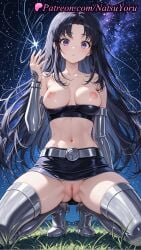 1girls 2025 ai_generated ass_visible_through_thighs bangs bare_shoulders black_hair black_skirt blackfire boots breasts collarbone dc dc_comics detached_sleeves grey_thighhighs hand_up hi_res high_heels highres komand&#039;r long_hair looking_at_viewer medium_breasts miniskirt natsuyoru navel night nipples outdoors parted_bangs parted_lips patreon purple_eyes pussy skirt sky solo squatting star_(sky) stomach teen_titans thigh_boots thighhighs tube_top vagina voluptuous voluptuous_female warner_brothers
