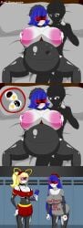 3girls bed big_nipples choker comic doll_(murder_drones) female fetal_movement glitch_productions huge_breasts human lactating lactation lizzy_(murder_drones) male male/female milf mitchell_(murder_drones) murder_drones murder_drones_x_humans pregnant pregnant_belly pregnant_female pregnant_robot purple_hair red_eyes robot robot_girl robot_on_human self_upload short_hair smile thick_thighs x-ray xml_xrossover(artist) yeva_(murder_drones)