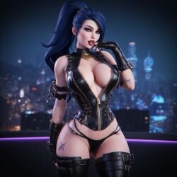 1girl abs ai ai_generated background big_boobs big_breasts big_thighs big_tits blue_eyes blue_hair boobs breasts choker cityscape_background clothed clothed_female clothes clothing corset erect_nipples female female_focus female_only fingerless_gloves flushed_face gerend gloves hair large_boobs large_breasts large_tits latex leather_lingerie lingerie lips lipstick long_hair looking_at_viewer night pale_skin piltover ponytail seductive_smile sexy_lingerie skimpy skimpy_clothes solo solo_female solo_focus standing sweat tattoo tattoos thighhighs thighs thong tied_hair tits toned tongue tongue_out voluptuous voluptuous_body voluptuous_female