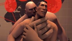 3d couple daesdemona gay gay_sex grabbing_chin heavy_weapons_guy hug_from_behind implied_anal implied_sex licking licking_neck male male/male male_only medic_(team_fortress_2) no_glasses nude passionate pleasure_face sfm source_filmmaker team_fortress_2 yaoi