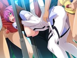 5boys aqua_eyes ass balls bent_over blue_eyes blush bodysuit bondage bottomless bound breasts breasts_out censored clothed_sex cum doggy_style dutch_angle female game_cg gangbang gentle_sasaki group_sex hanging_breasts imminent_rape large_breasts looking_back male male_masturbation masturbation mosaic_censoring multiple_boys necktie nipples no_bra non-web_source official_art open_bodysuit open_clothes open_mouth outdoors penis pillory prism_reica public_indecency public_use purple_hair pussy_juice rape restrained sex sex_from_behind shindou_hatsune short_hair skin_tight solo_focus soukou_senki_prism_reica stationary_restraints straight testicles torso_grab unzipped variant_set white_bodysuit