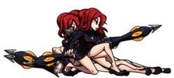 animated bottomless casual_exposure cross dress edit eyebrows eyelashes female female_focus female_only going_commando hair hair_over_one_eye heels holding holding_object kicking legs no_panties orange_eyes parasol parasoul pussy red_hair skirt skullgirls vagina video_games