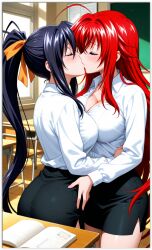 2girls ai_generated akeno_himejima girl_on_girl high_school_dxd lesbian_couple lesbian_domination lesbian_focus lesbian_kiss lesbian_sex rias_gremory rias_x_akeno teacher yuri yuri yuri
