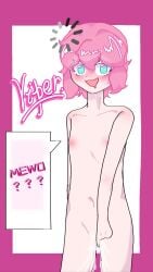 cookie_run cookie_run_kingdom cyan_eyes english_text female fingering_self pink_hair strawberry_crepe_cookie vaginal_masturbation