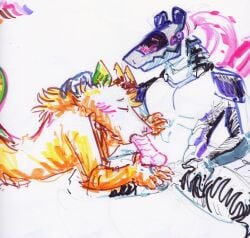 absurd_res american_opossum anthro closed_eyes doppel_(doppelknight) doppelknight duo erbrow fellatio genitals hi_res knot knotted_penis male male/male mammal marsupial oral penile penis sex sitting synth_(vader-san)