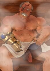 cock conquest_(invincible) daddy dick dilf flaccid_penis gay gilf hairy hairy_male invincible invincible_(tv_series) male male_only moustache muscular muscular_male old_male older_male penis satinpistol sauna solo solo_focus solo_male towel towel_around_waist towel_only viltrumite white_hair