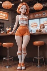 1girls ai_generated ai_text bar barstool female hooters hooters_uniform long_socks orange_hair shoes tagme