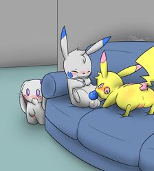 2019 alternate_color anus ass balls blush bodily_fluids erection fan_character fellatio female feral fur hi_res lagomorph lantha leporid male mammal milachu milachu92 nintendo open_mouth oral original_character penetration penile penis pikachu pokémon_(species) pokemon pussy rabbit sex simple_background smile straight tongue video_games yellow_fur