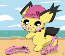 anus beach clothed clothing clothing_around_one_leg digital_media_(artwork) female female_feral feral fur generation_2_pokemon genitals nintendo panties panties_around_one_leg panties_down partially_clothed pichu pichu90 pokemon pokemon_(species) pussy scarf solo sparkette_pichu spiky-eared_pichu tongue tongue_out underwear underwear_around_one_leg underwear_down undressing vulva wearing_hat x_anus yellow_body yellow_fur