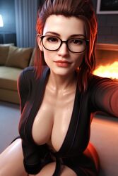 1girls 3d 3d_(artwork) ai ai_generated big_ass big_breasts brown_hair busty cassandra(oc) glasses medium_hair milf older_female radnsad solo solo_female solo_focus thick_thighs