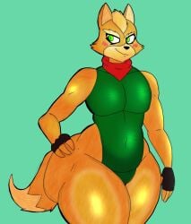 1boy 4_fingers anthro ass_built_separately big_ass blush bottom_heavy bottom_heavy_femboy bubble_butt colored_sketch dumbwolfperson eyelashes femboy fingerless_gloves flustered fox fox_mccloud furry girly gloves hips hourglass_figure leotard looking_away male male_only meaty_ass navel_outline nintendo pecs scarf shy slightly_chubby solo star_fox tail thick_thighs three-quarter_portrait toned toned_male two_tone_fur yellow_fur