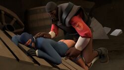 3d against_wall anal anal_sex balaclava bottomless clothed_sex daesdemona dark-skinned_male erect_while_penetrated erection gay gay_sex hand_on_back male male/male male_only mask sex_from_behind sfm sock_garters source_filmmaker team_fortress_2 yaoi