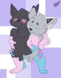 3_toes 4_fingers ahe_gao anthro armwear balls bite biting_lip black_body black_fur blush closed_eyes clothed clothing clothing_around_one_leg duo feet femboy fennephilim_fox fingers fur genitals grey_body grey_fur hand_on_belly hi_res humanoid_genitalia humanoid_penis league_of_legends legwear looking_pleasured male male/male masturbating_while_penetrated masturbation one_leg_up panties panties_around_one_leg panties_down partially_clothed penetration penis pink_armwear pink_clothing pink_legwear pink_panties pink_underwear raised_leg riot_games tencent thigh_highs toes underwear underwear_around_one_leg underwear_down veigar white_body white_fur yellow_eyes yordle