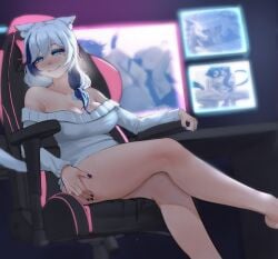 catgirl computer_monitor erochi female female no_panties sitting sitting_on_object tail
