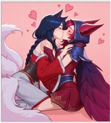 2girls ahri ahri_(league_of_legends) ai_generated female girl_on_girl league_of_legends lesbian_couple lesbian_domination lesbian_focus lesbian_kiss lesbian_sex vastaya xayah yuri