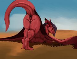anus apple_dragon ass ass_up big_anus black_anus black_body black_fur black_mane black_vulva claws dragon female feral fur hi_res horn ishiru looking_at_viewer mane membrane_(anatomy) membranous_wings mythological_creature mythological_scalie mythology presenting presenting_anus presenting_pussy presenting_vulva pussy raised_tail red_body red_claws red_eyes red_horn red_scales scales scalie solo solo_feral tail wings y_anus