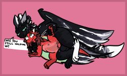 2025 aliasing animal_genitalia balls bizr black_body black_scales claws digital_drawing_(artwork) digital_media_(artwork) dragon duo english_text erection european_mythology feet female female_penetrated feral feral_on_feral feral_penetrated feral_penetrating from_behind_position genitals green_eyes hair hi_res holding_leg horn internal internal_vaginal knot knotted_penis knotting large_insertion larger_male lying male male/female male_penetrating mythological_creature mythological_scalie mythology nervous_smile nude open_mouth orion_(bizr) penetration penile penile_penetration penis pussy red_body red_scales scales scalie sex simple_background size_difference smaller_female smile spoon_position spooning spread_legs spread_pussy spread_vulva spreading stomach_bulge tail text tulip_(tulipsanddragons) vaginal_penetration vulva western_dragon wings