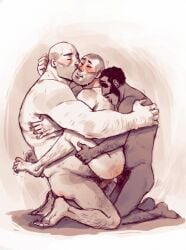 3boys anal_sex beard_stubble body_hair buzz_cut chest_hair closed_eyes curling_toes dark-skinned_male dark_skin demoman demoman_(team_fortress_2) double double_penetration engineer_(team_fortress_2) erection gay hairy_arms hairy_chest heavy_weapons_guy human kissing_cheek kissing_neck kneeling leg_hair male male/male male_only male_penetrated male_penetrating male_penetrating_male moofrog nude nude_male penetration pubic_hair size_difference team_fortress_2 threesome thrusting upright_straddle yaoi