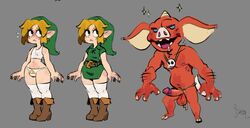 2boys androgynous belt big_penis blush bokoblin boots breath_of_the_wild bulge cute embarrassed femboy flat_chest girly green_clothing hat high_heel_boots hylian link loincloth loincloth_aside male male_only necklace nintendo outfit_variant panties penis pointy_ears red_body red_penis stylusknight tank_top the_legend_of_zelda thick_thighs thighhighs trap wide_hips yellow_hair