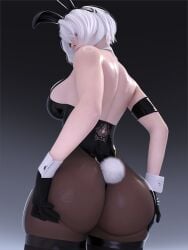 ass ass_focus ass_grab bunny_ears bunny_girl bunnysuit fat_ass female female_only looking_back nier nier:_automata popogori thick_thighs white_hair yorha_2b