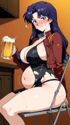 ai_art ai_assisted ai_generated ass belly belly_expansion big_ass big_belly big_breasts curvy dark_hair drunk female female misato_katsuragi neon_genesis_evangelion neopn_genesis_evangelion nude pregnant pub red_eyes voluptuous voluptuous_female white_skin