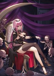 big_breasts black_nails bones bowing_down chair cleavage cleavage_cutout crossed_legs curtains female glass high_heels holding_object hololive hololive_english hololive_myth long_hair mori_calliope nisemonomk pink_eyes pink_hair red_eyes roses sideboob sitting skeleton skull smug sofa spikes stockings tagme thick_thighs throne veil virtual_youtuber voluptuous wide_hips wine_glass