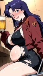 ai_art ai_assisted ai_generated ass belly belly_expansion big_ass big_belly big_breasts curvy dark_hair drunk female female misato_katsuragi neon_genesis_evangelion neopn_genesis_evangelion nude pregnant pub red_eyes voluptuous voluptuous_female white_skin