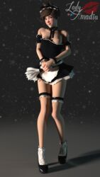 1girls 3d areolae blender breasts female female_only ladyamadia maid maid_headdress maid_uniform nipples overwatch solo tracer