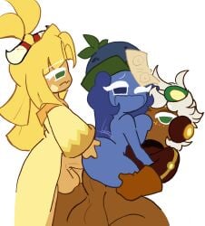 1girls 2boys ambiguous_penetration anal anal_sex ass blue_eyes blue_eyes_female blue_skin blue_skinned_female bouncing_ass breast_sucking breasts collaboration cookie cookie_run cookie_run_ovenbreak dark-skinned_male dark_skin double_penetration female flat_tofu_cookie goggles green_eyes green_eyes_male haskap_cookie hat hat_only jiangshi jiangshiberry large_ass large_breasts light-skinned_male light_skin male marble_bread_cookie motion_lines nebeeafterdark one_eye_closed open_mouth original_character partially_clothed tagme threesome yellow_hair