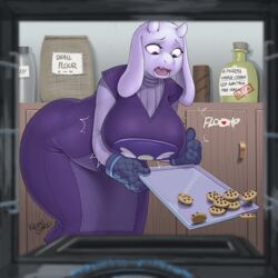 1girls ass ass_in_dress badonkadonks big_ass big_breasts big_butt boss_monster breast_expansion breasts butt caprine cookie food fur goat horn horns kevinsano long_ears mammal open_mouth oven_mitts solo toriel undertale video_games