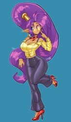 alternate_costume bell_bottoms_(pants) big_breasts busty cleavage clothed clothing dress full_body fully_clothed jamoart jewelry purple_hair shantae shantae_(character) slim_waist tight_clothing wide_hips