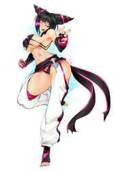 1girls 2019 abs ass baggy_pants bangs big_ass black_hair black_panties breasts capcom clothed curvy dated detached_sleeves drill_hair female female_only fingerless_gloves gloves glowing_eye glowing_eyes human juri_han large_breasts nail_polish naughty_face on_one_foot panties perky_breasts pink_nails pink_toenails sideboob sidelocks simple_background solo street_fighter street_fighter_v thick_thighs tiptoes toeless_legwear toenail_polish toned toned_female tongue tongue_out twin_drills white_background wink zcune